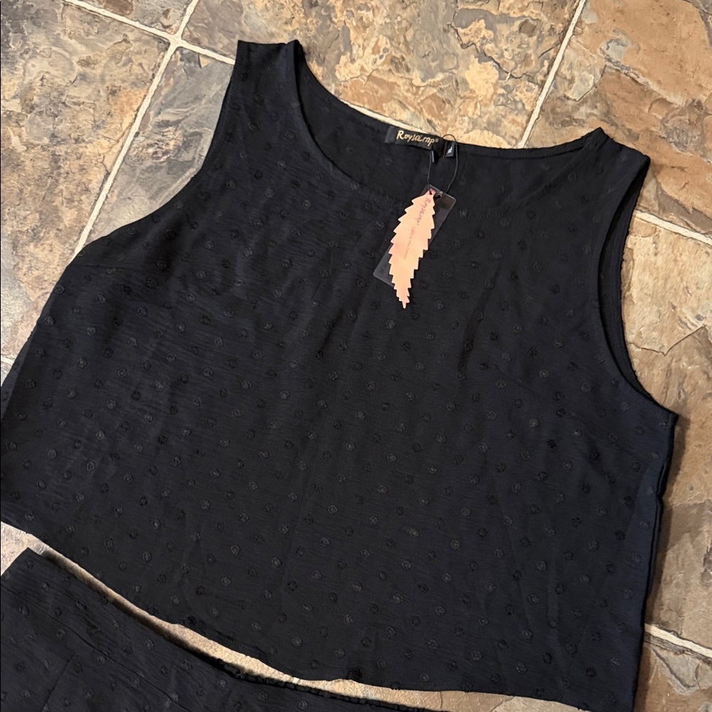 Black Wide-Leg Two-Piece Jumpsuit Set - Picture 3 of 6